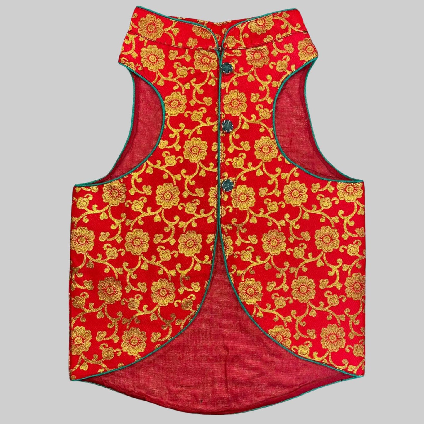 Dog wearing red sherwani with floral embroidery, perfect for spring weddings and festive Indian celebrations