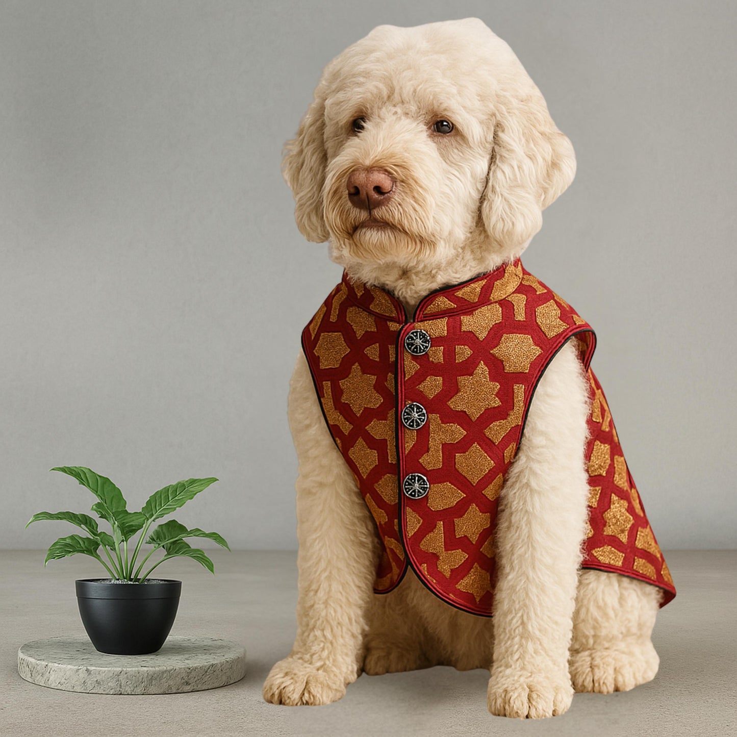 Red/Gold design Sherwani, Indian dog outfit, Indian pet sherwani, pet wedding outfit, dog sherwani, Embroidered dog Sherwani, Dog Wear