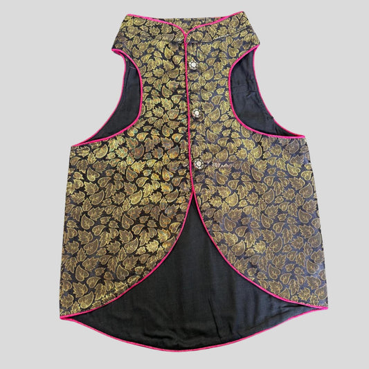 Dog in dark navy sherwani with gold detailing, perfect for Indian weddings, sangeets, and evening celebrations